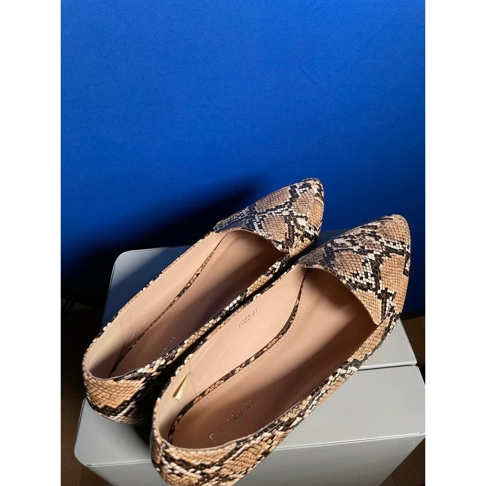 Bershka Women's‎ Snake Print Loafers Pointed Toe Flats Shoes
